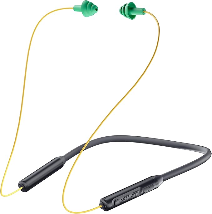 MIPEACE Bluetooth Earplug Headphones, Neckband Wireless Earbuds earplugs-29db Noise Reduction isolating in-Ear earplug Earphones and Controls,IPX5 sweatproof,19+Hour Battery(Yellow & Green)