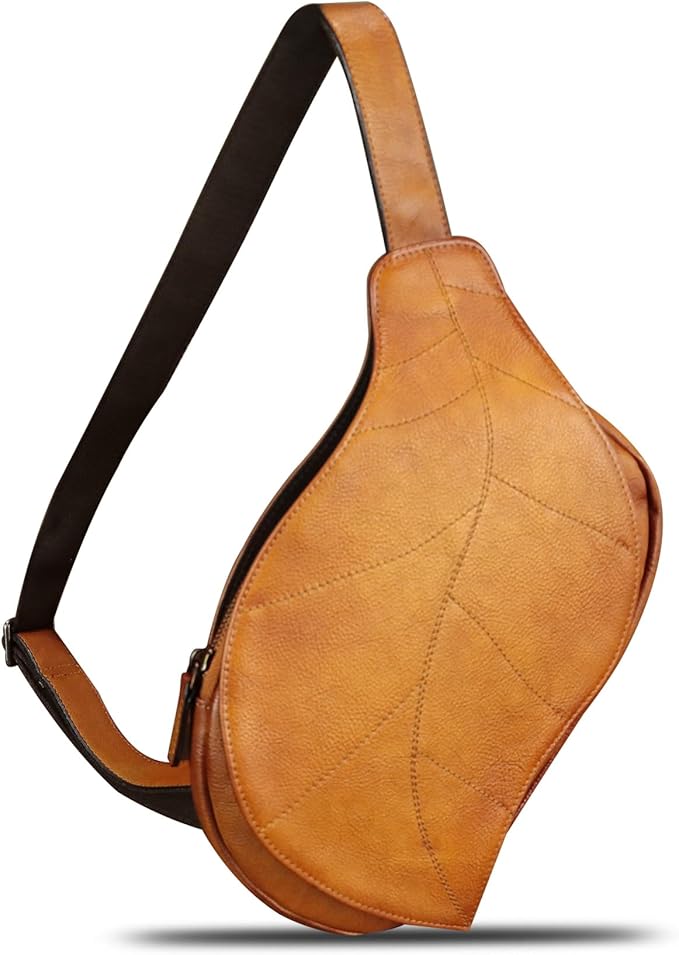 IVTG Genuine Leather Sling Bag for Women Vintage Real Leather Sling Backpack Fashion Shoulder Crossbody Bags Chest Bags