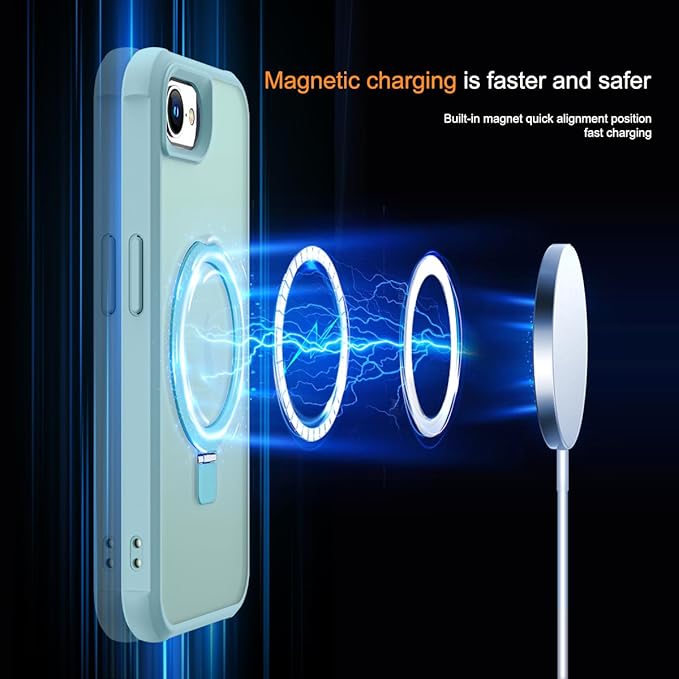 Compatible with iPhone 16E Case with Invisible Magnetic O-Ring Stand Military-Grade Translucent Case for iPhone 16E 6.1" 2025 [Compatible with Mag-Safe][Great Grip Feeling], Blue