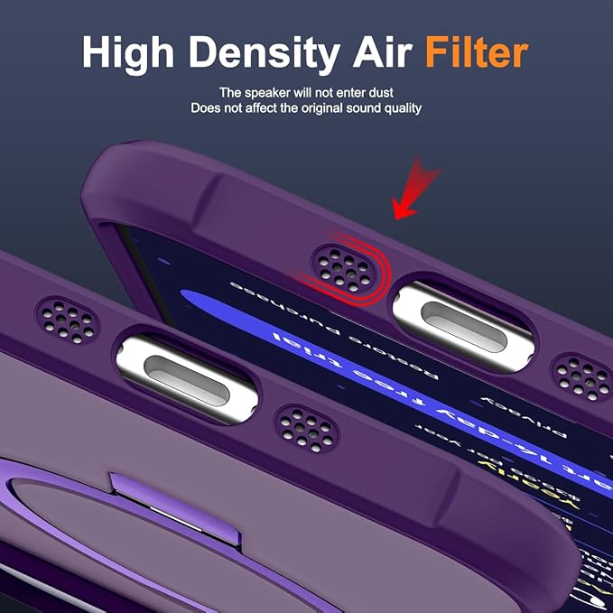 Compatible with iPhone 17 Air Case with Invisible Magnetic O-Ring Stand Military-Grade Translucent Phone Case for iPhone 17 Air 6.5" [Compatible with Mag-Safe][Great Grip Feeling], Purple