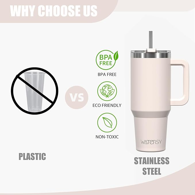 20 oz Tumbler with Handle,Tumbler with Lid and Straw,Double Wall Insulated Cup Stainless Steel Travel Mug(Cold for 34 Hours),Water Bottle for Iced Tea,Coffee,Cold Beverages(Ivory Beige)