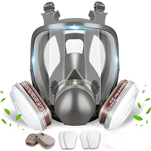 Full-Face Respirator Mask with Filters - Reusable Gas Mask with Filter Cottons, 6001 box and 2097 Particulate filter, Respirator Mask For Chemicals, Painting, Polishing, Welding, Spraying
