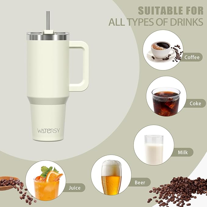 20 oz Tumbler with Handle,Tumbler with Lid and Straw,Double Wall Insulated Cup Stainless Steel Travel Mug(Cold for 34 Hours),Water Bottle for Iced Tea,Coffee,Cold Beverages(Cream White)