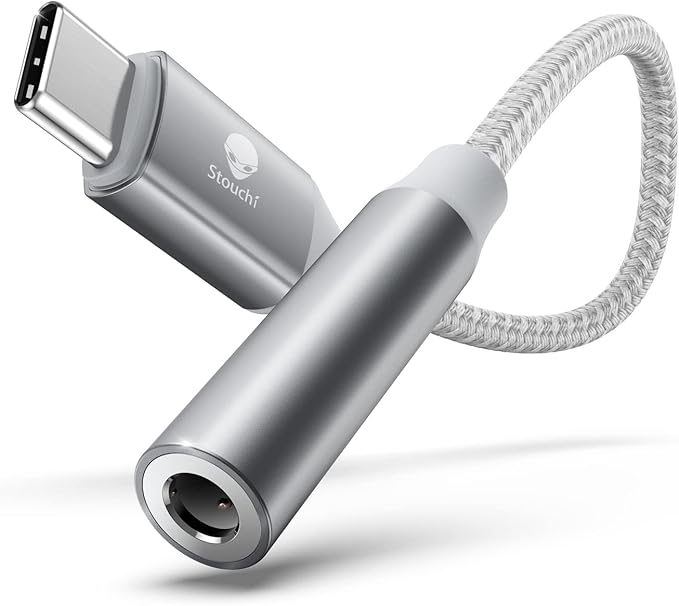 Stouchi USB C to 3.5mm Female Adapter, Type C Headphone Audio Jack Cable Cord Hi-Fi Dongle for Samsung Galaxy S22 S21 Ultra Z Flip Note 20,iPad Mini 6th, Pixel 7/6a - Silver