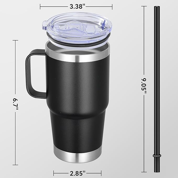 20 oz Stainless Steel Tumbler with Handle Metal Insulated Coffee Travel Mug with Handle Double Wall Tumbler Cup with Lid and Straw, 12 packs(1, NEW Black)