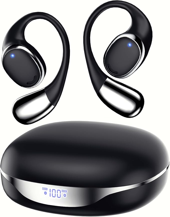 Open Ear Headphones Earbuds Wireless 5.3 Bluetooth Earbuds with LED Digital Display IP55 Waterproof, Wireless Headphones Touch Control Sport Earbuds for Running, Cycling, Gym, Hiking, Gift