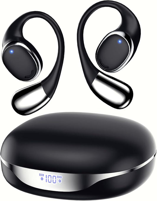 Open Ear Headphones Earbuds Wireless 5.3 Bluetooth Earbuds with LED Digital Display IP55 Waterproof, Wireless Headphones Touch Control Sport Earbuds for Running, Cycling, Gym, Hiking, Gift