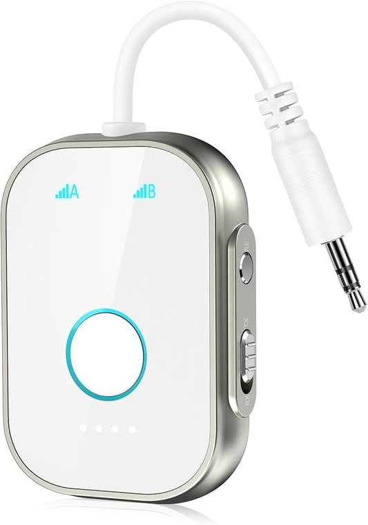 Bluetooth Transmitter Receiver, 2-in1 Bluetooth Adapter for Airplane, 5.3 Transmitter for TVs, Gym Equipment, Cars,Use with 3.5mm Jack and RCA Cable