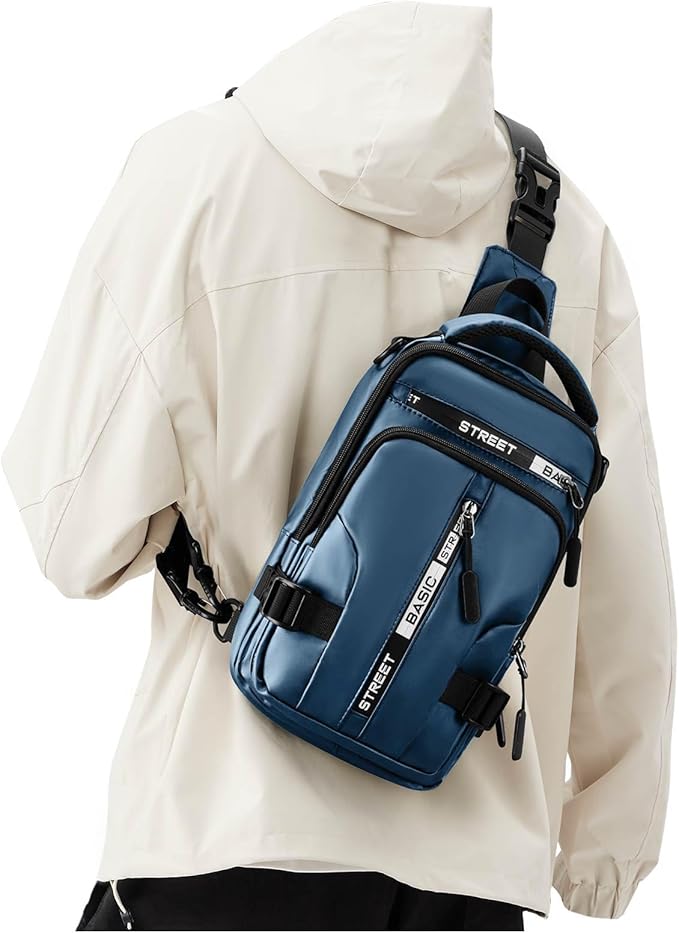 Mini Sling Bag for Men Women - Lightweight Crossbody Backpack, Multipurpose Shoulder Bag, Small Compact Chest Daypack for Travel Hiking Gym Sport Blue