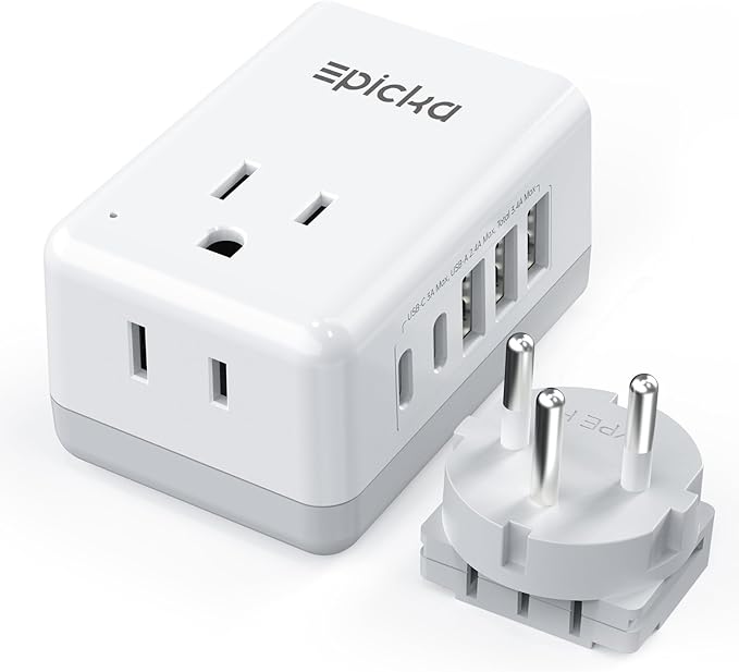 EPICKA US to Israel Travel Adapter, Universal Plug Adapter with 2 US Outlets, 3 USB-A & 2 USB-C Ports, Ultra Compact Swap&Adapt Type H Plug Attachment, Grounded Adapter for Palestine (X232H)