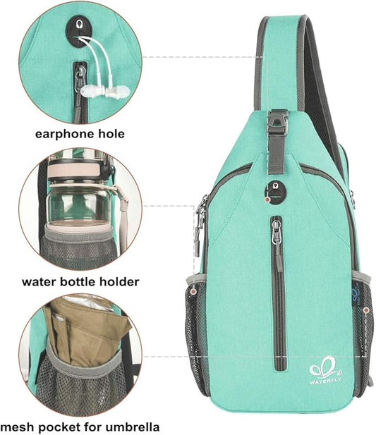 WATERFLY Crossbody Sling Backpack Sling Bag Travel Hiking Chest Bag Daypack