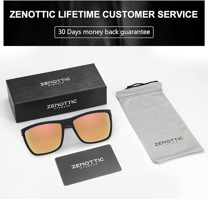ZENOTTIC Polarized Sunglasses for Men Lightweight TR90 Frame UV400 Protection Square Sun Glasses