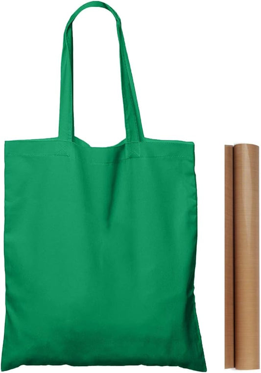 NPBAG 25 Pack 15'' X 16'' Green Cotton Tote Bags, Blank Bulk Cloth bags with 1pc of PTFE Teflon Sheet