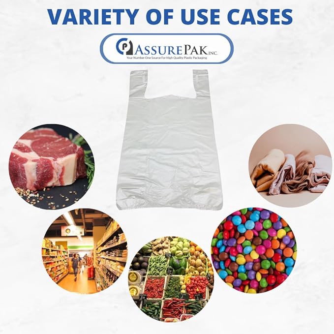 Easy Open - Stock T-Shirt Plastic Bag - Clear - 13"x10"x23" with handles – 500 Units – 14 Microns - 1/5 BBL – Perfect for Grocery Shopping and Store Purchases