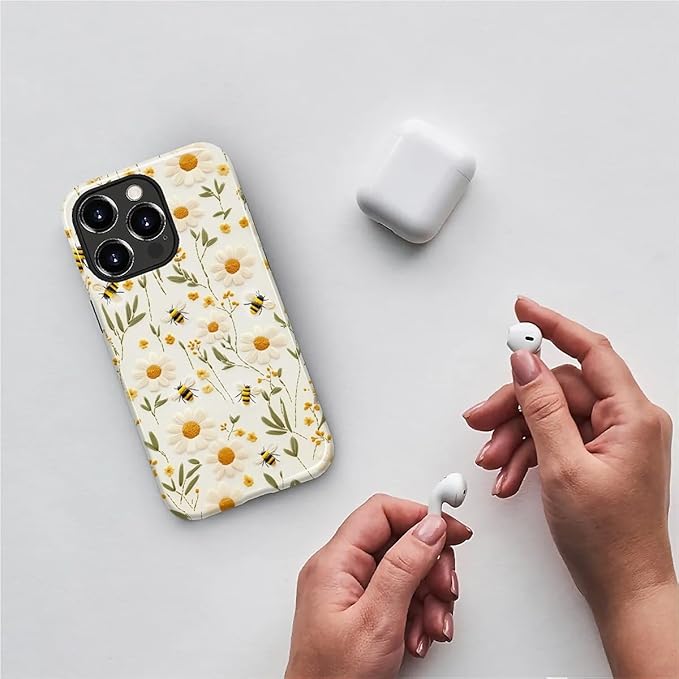 Case for iPhone 13 Pro Case,Bees Sunflowers Design - Hybrid Dual Protection Silicone + Hard PC Shockproof Full Body Cover Slim Anti-Scratch Protective Case for Men Women