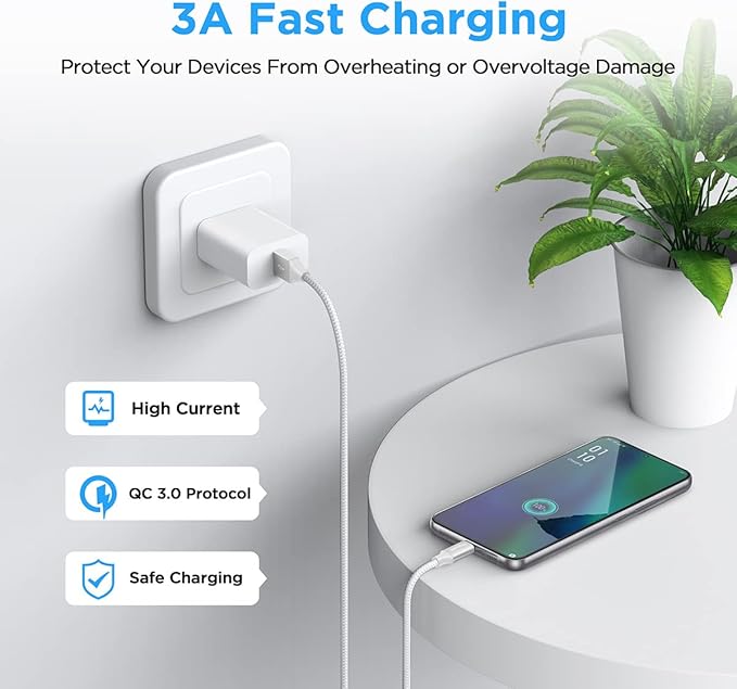 etguuds USB to USB C Cable 3ft, 2-Pack USB A to Type C Charger Cord Fast Charging for Samsung Galaxy A15 A25 A35 A55 A54, S24 S23 S22 S21 S20 S10 S10E, Note 20 10, Moto G, for iPhone 16 15, White