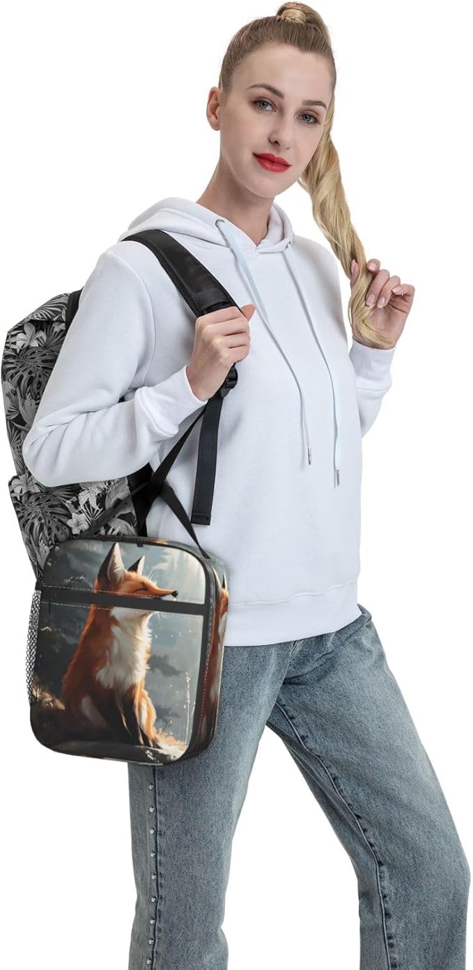 Fox Lunch Box Insulated Lunch Bag for kids Girls Boys Women,Reusable Lunch Box Containers for Women Men,Durable Cooler Tote Bag Lunchbox for Office/School/Picnic
