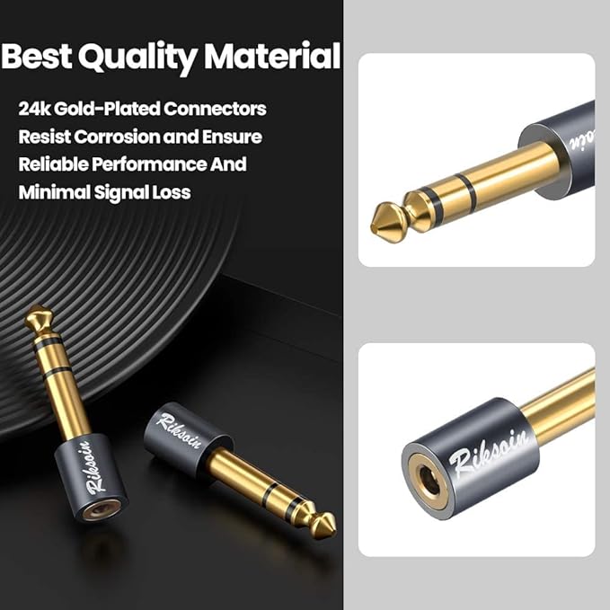 Headphone Adapter, 2-Pack 6.35mm (1/4 Inch) Male to 3.5mm (1/8 Inch) Female Stereo Audio Adapter [Gold Plated, Hi-Fi Sound] for Amp Adapter, Guitar, Digital Piano, Microphones, Speaker
