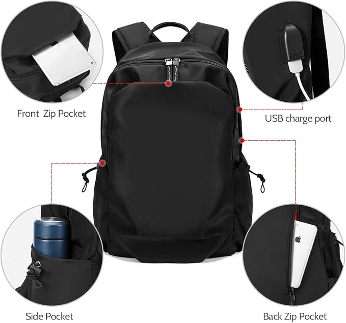 LAORENTOU Men's Laptop Backpacks Canvas Backpack for Men Women Travel Backpack Bookbag Lightweight (Black 1)