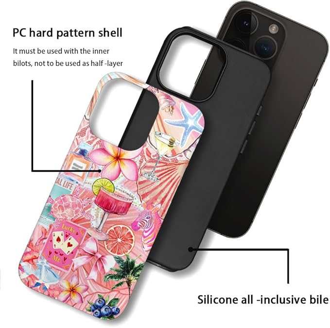 DAIZAG Case Compatible with iPhone 14 Pro,Fit Shockproof Cover for Women Girls,European Collage Lily Flower Seashell Pink