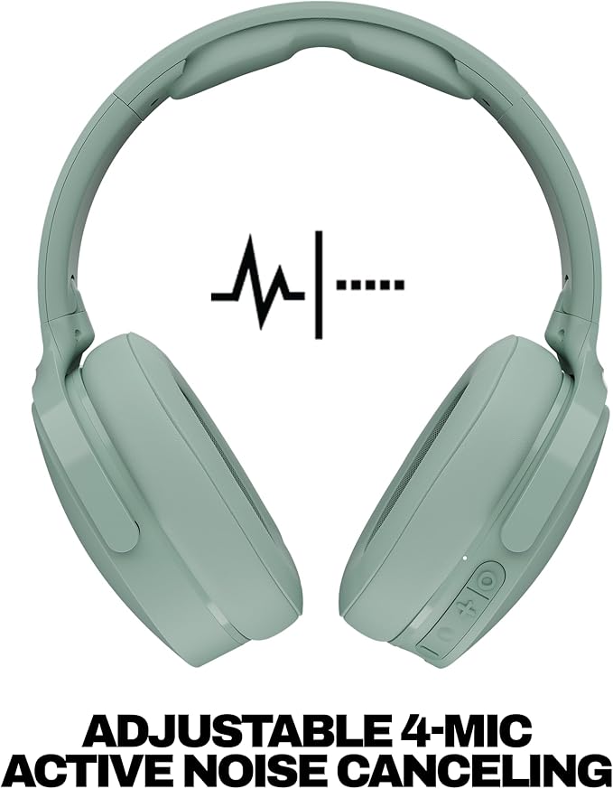 Skullcandy Hesh ANC Over-Ear Noise Cancelling Wireless Headphones with Charging Cable, 22 Hr Battery, Microphone, Works with iPhone Android and Bluetooth Devices - Preppy Sage