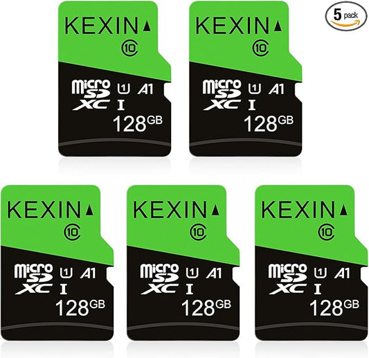 KEXIN 128GB Micro SD Card 5 Pack with SD Adapter microSDXC Memory Card UHS-I C10 U1 Micro SD Card Full HD High Speed TF Card for Tablet Action Camera Dash Cam Drone Game Console, 128 G 5 Pack