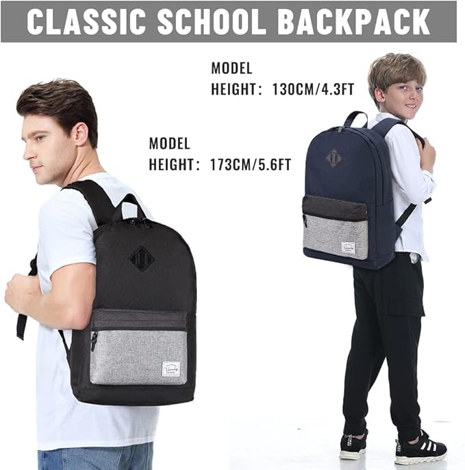 VASCHY Backpack for Men, Water-Resistant School Backpack Bookbag Schoolbag Teens Casual Daypack Work Black