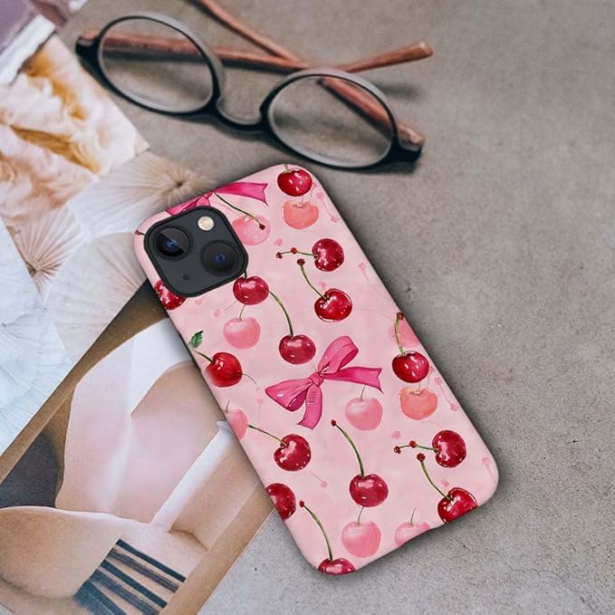 DAIZAG Case Compatible with for iPhone 15,Cherry Pink Bow Ribbon Phone Case for iPhone 15 for Girl Women Boy Men