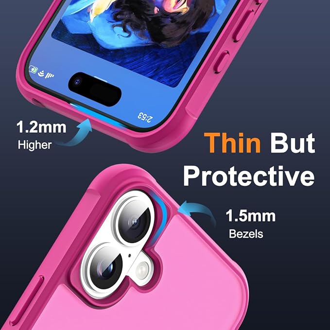 Compatible with iPhone 16 Case with Invisible Magnetic O-Ring Stand Military-Grade Translucent Case for iPhone 16 6.1" [Compatible with Mag-Safe][Great Grip Feeling], Rose