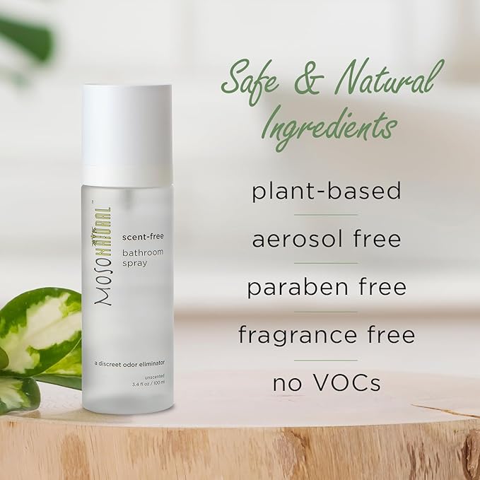 Moso Natural Scent-Free Bathroom Spray (2 Pack) A Discreet Odor Eliminator and Toilet Spray. Unscented. (3.4 oz Per Bottle)