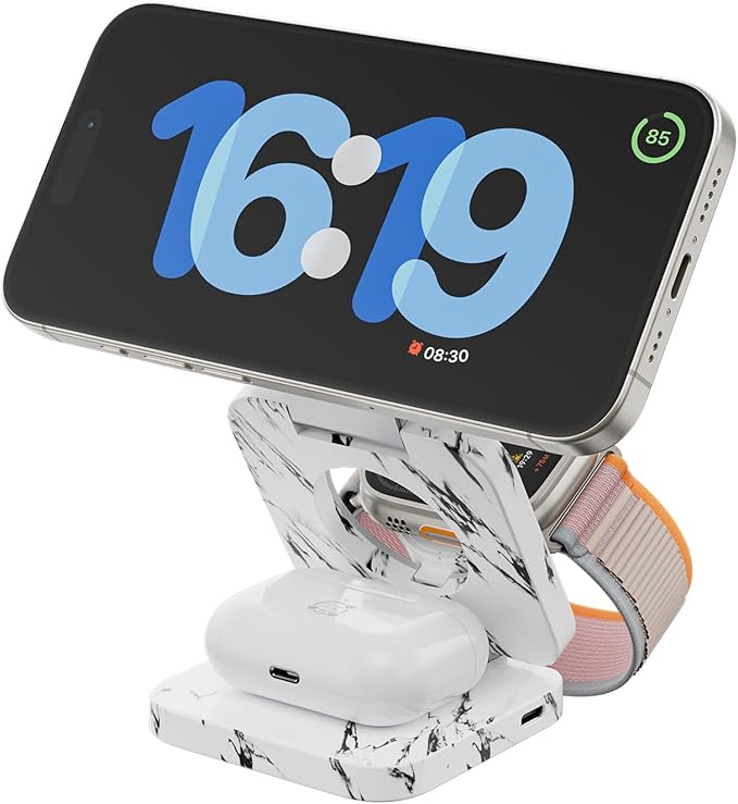 Fast Wireless Charger, Magnetic Foldable 3 in 1 Charging Station for iPhone 17/16/15/14/13/12 Pro/Plus/Pro Max, 5W Portable Charger for Apple Watch9/8/7/6/5/4/SE, for Airpods