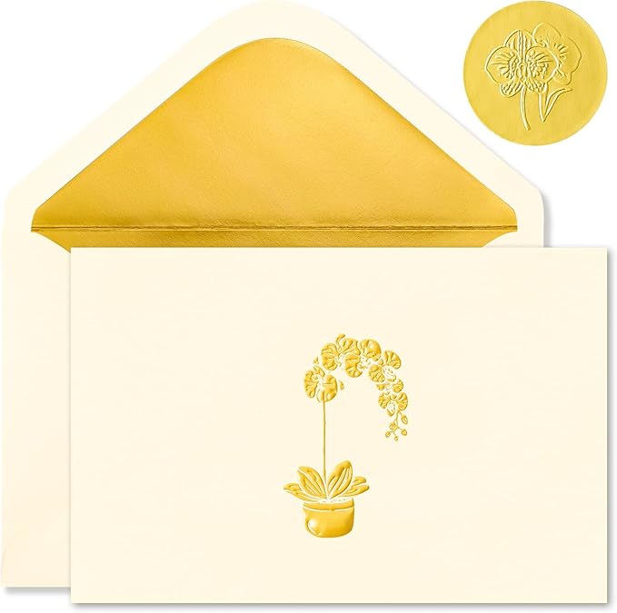 Crisky 50 Pack Blank Cards and Envelopes 4x6, Embossed Gold Foil Orchid Blank Greeting Cards Bulk for Wedding, Bridal Shower, Baby Shower, Birthday Party Decoration Favors
