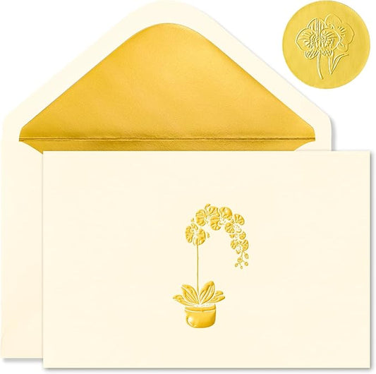 Crisky 50 Pack Blank Cards and Envelopes 4x6, Embossed Gold Foil Orchid Blank Greeting Cards Bulk for Wedding, Bridal Shower, Baby Shower, Birthday Party Decoration Favors