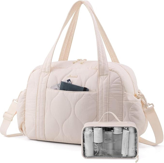 LOVEVOOK Gym Bag for Women, Puffer Travel Duffle Bag with Wet Pocket, Lightweight Carry On Bag Weekender Overnight Bag with Toiletry Bag, Multiple Pockets Personal Item Travel Bag for Airplanes