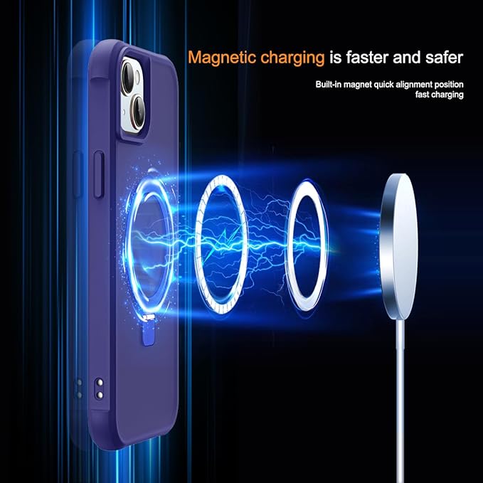 Compatible with iPhone 13 Case & iPhone 14 Case with Invisible Magnetic O-Ring Stand Translucent Phone Cases for 13 & 14 6.1" [Compatible with Mag-Safe][Great Grip Feeling], Navy