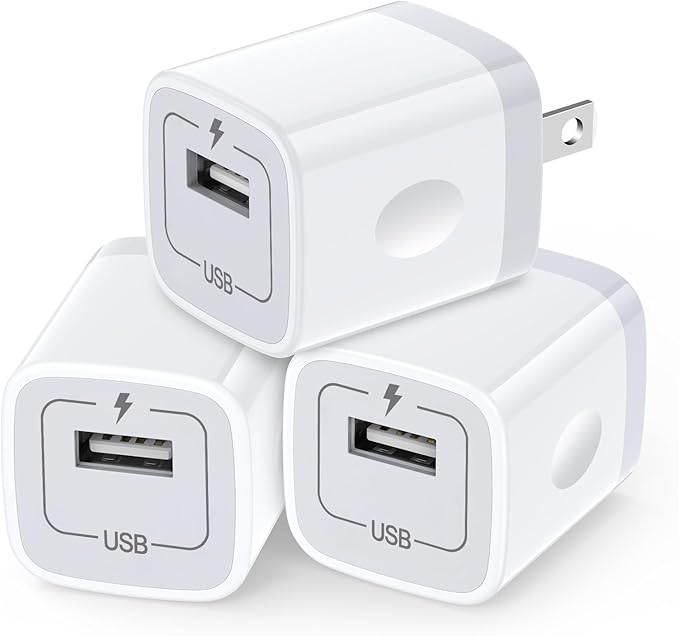 USB Plug Wall Adapter for iPhone,1A/5V Single Port Phone Wall Charger Block Charging Cube Box Brick 3 Pack for iPhone 15 Pro Max/14/13/12/11,Samsung Galaxy S24/S23/S22/S21/S20/A55/A14,Google Pixel 8a