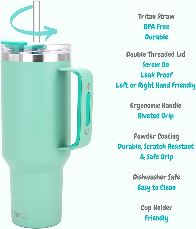 Drinco 40oz 30 oz Tumbler with Handle, Straw Lid, Insulated Stainless Steel Travel Mug Water Bottle Ice Coffee Cup For Cold and Hot, BigSur (30oz, Sage)