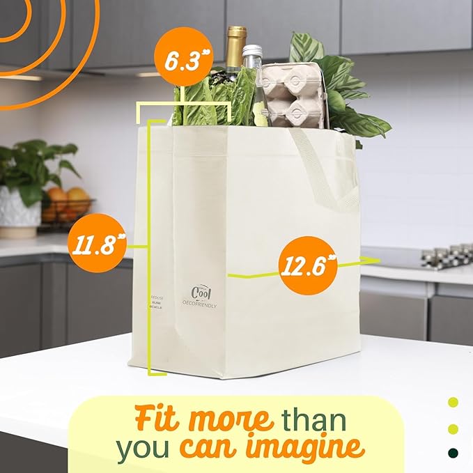 Simply Cool 200 Pack Medium Reusable Eco-Friendly Grocery Shopping Bags 12.6"x6.3"x11.8" Durable Recyclable Washable Foldable Portable Tote Bags Bulk