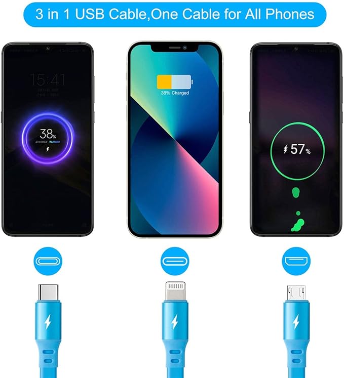 Multi Charging Cable 4A,Retractable Charger Cable [2Pack 4Ft] Multi Charging Cord 4 in 1 Fast Charger Cord with Lightning/Type C/Micro USB Port for Cell Phones,iPhone,iPad,Samsung Galaxy,PS,Tablets