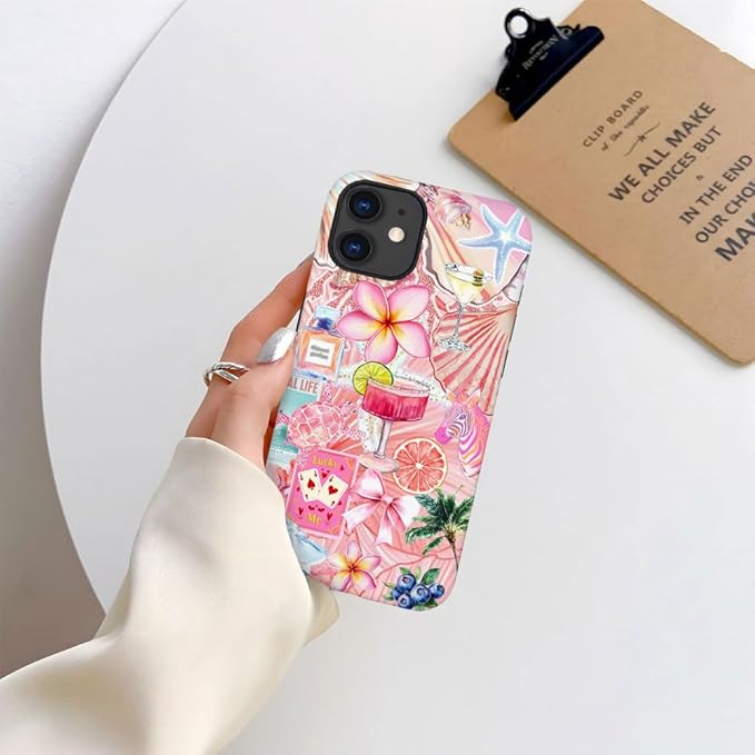 DAIZAG Case Compatible with iPhone 12,Fit Shockproof Cover for Women Girls,European Collage Lily Flower Seashell Pink