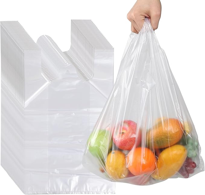 Zopnny 1000 Counts Plastic Grocery T-shirt Bags, Clear Carry Out Bags