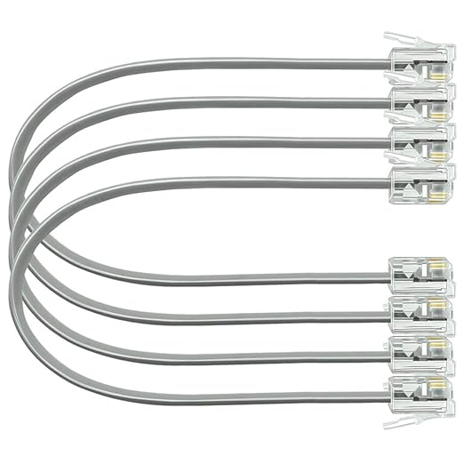 NECABLES 4Pack 8 Inch Short Telephone Cord Phone Cable Wall Phone Cord for Landline RJ11 6P4C Male to Male