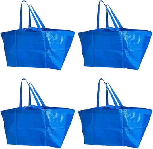 DURASACK Haul-It-All Extra-Large Reusable Shopping Bag – Heavy Duty Open-Top Tote with Handles, 18-Gallon Capacity, Blue, Pack of 4