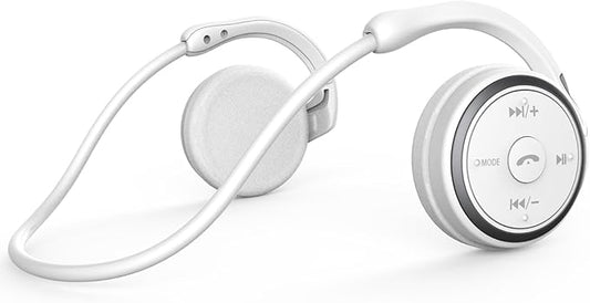 Small Bluetooth Headphones Wrap Around Head - Sports Wireless Headset with Built in Microphone and Crystal-Clear Sound, Foldable and Carried in The Purse, and 12-Hour Battery Life, White