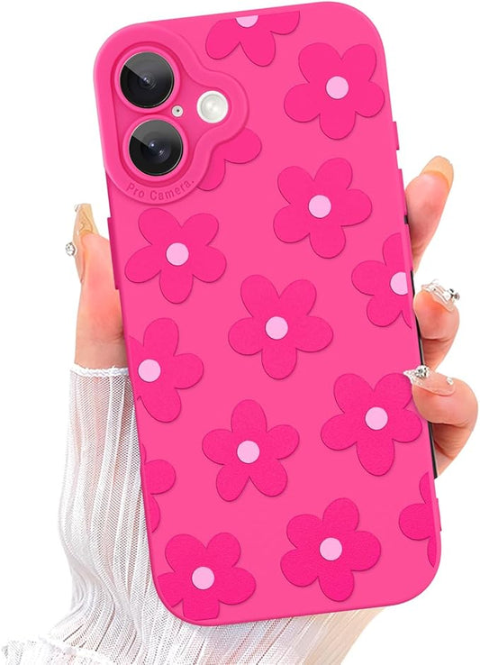 ZIYE Designed for iPhone 17 Case Hot Pink Flower Pattern Phone Case with Camera Protection,Soft TPU Silicone Rubber Protective Cover Floral Design Cases Compatible with iPhone 17 6.3 Inch