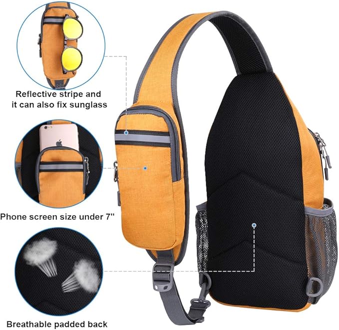 WATERFLY Crossbody Sling Backpack Sling Bag Travel Hiking Chest Bag Daypack