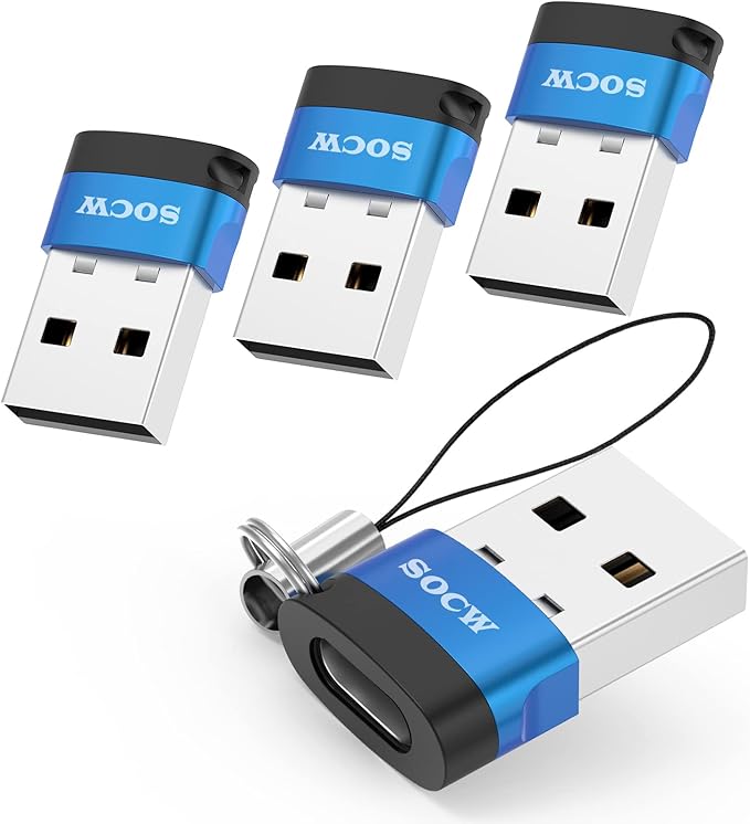 USB C Female to USB Male Adapter 2.0 (Blue, 4 Pack)