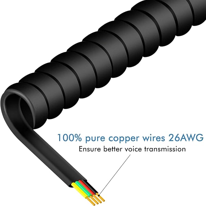 NECABLES 2+2Pack No Tangle Phone Cord for Landline 2pcs Telephone Handset Cord and 2pcs Detangler for Desk Phone Black