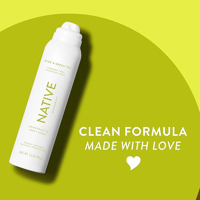 Native Deodorant & Body Spray Contains Naturally Derived Ingredients | Deodorant for Women and Men, All Day Odor Protection, Aluminum and Hydrocarbon Propellant Free | Aloe & Green Tea