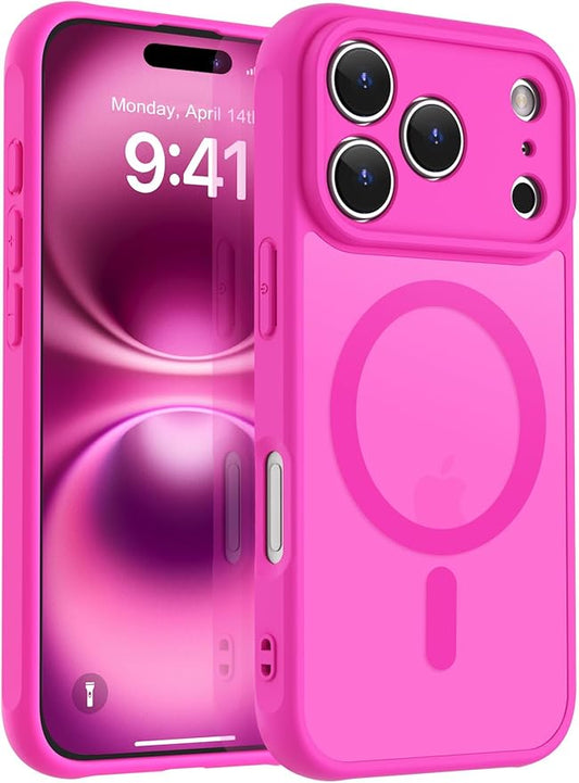 MOCCA Strong Magnetic Compatible with iPhone 17 Pro Max Case [Compatible with Magsafe] [Full Camera Protection] Slim Translucent Matte Shockproof Phone Case Cover 6.9",Hot Pink